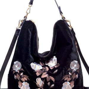 Urban Expression black velvet embroidered tote/backpack NWT
